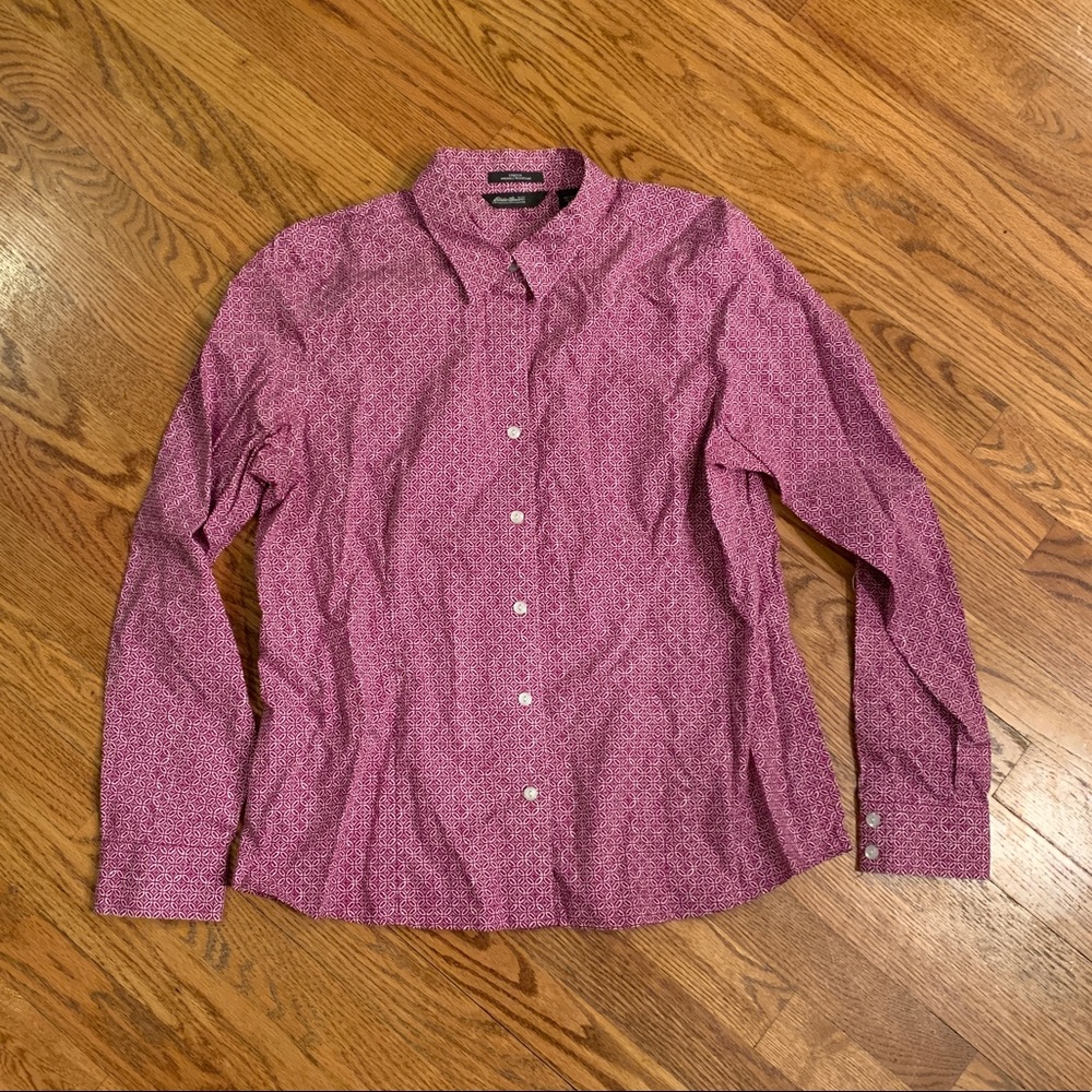 EDDIE BAUER Fuchsia/Pink Patterned Button-Down, L